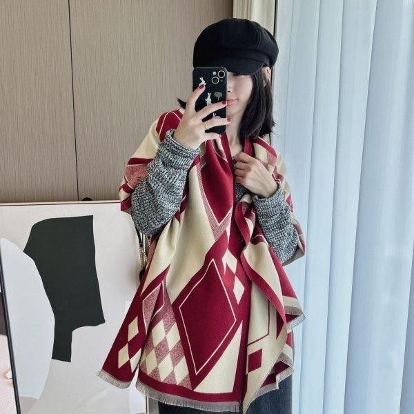 超美法式菱格紋仿羊絨披肩