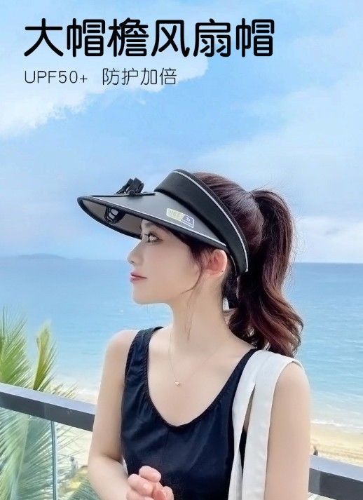 空頂防曬風扇帽
