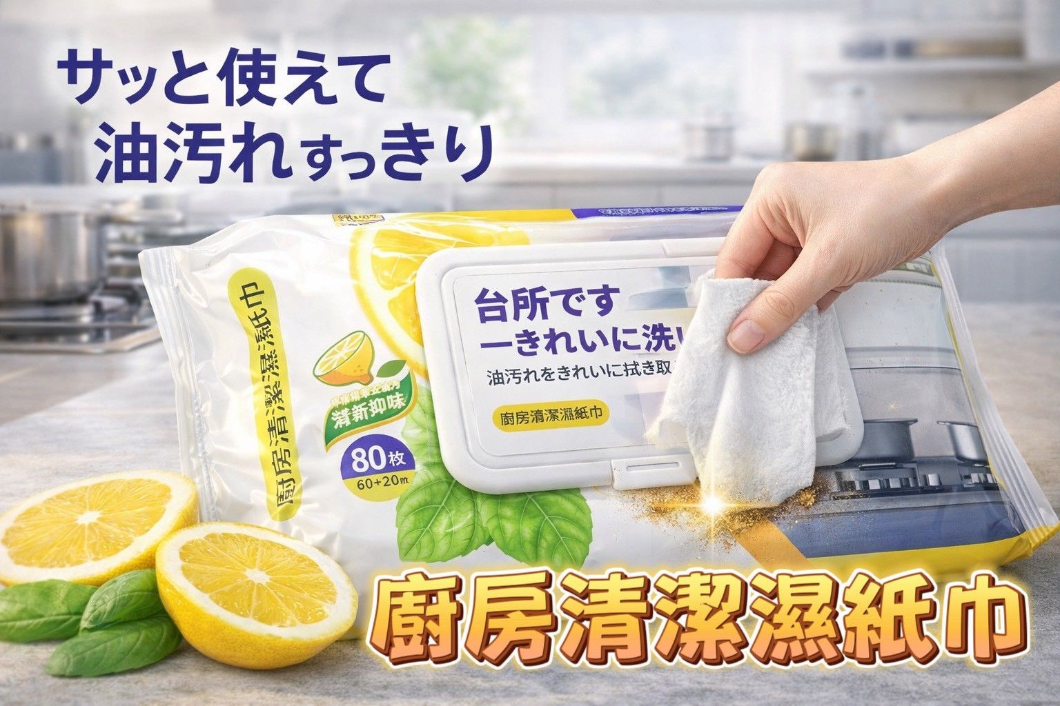 80抽廚房清潔濕巾