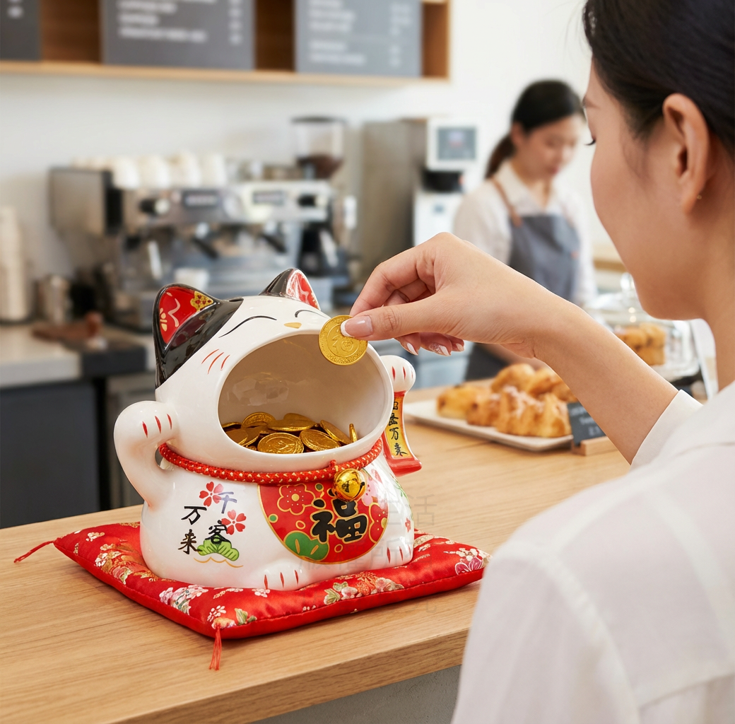 嘴大吃四方開運陶瓷招財貓