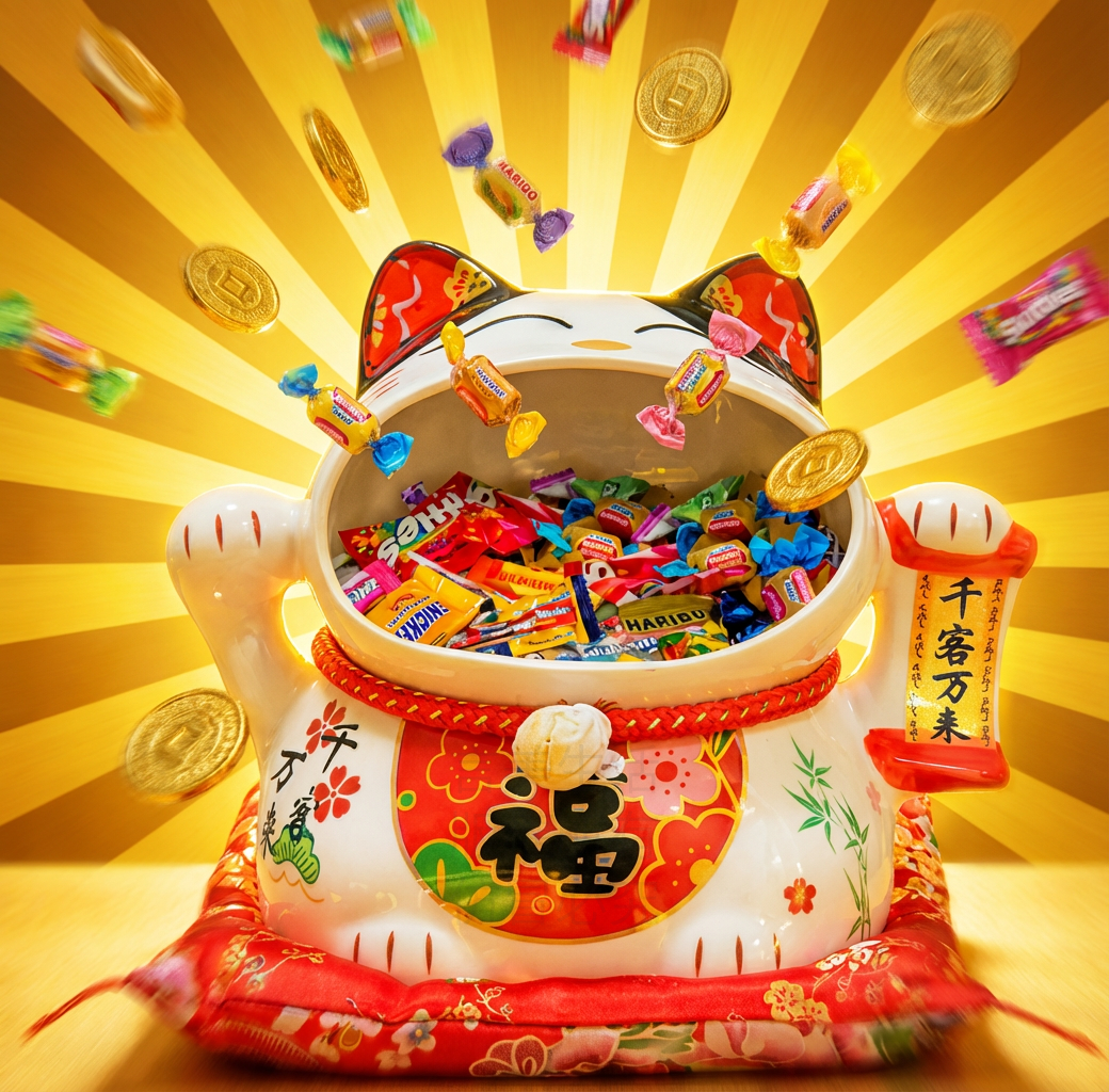 嘴大吃四方開運陶瓷招財貓