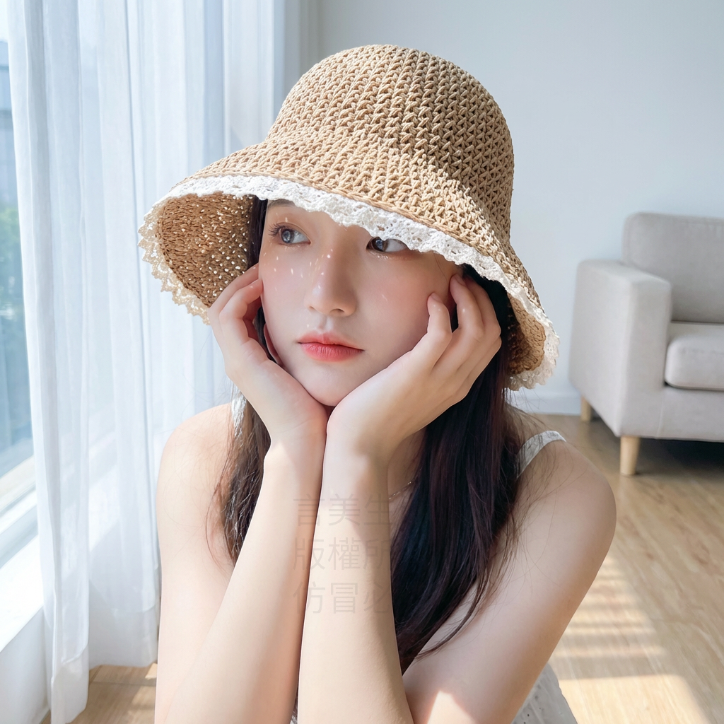 可折疊蕾絲花邊渡假草帽