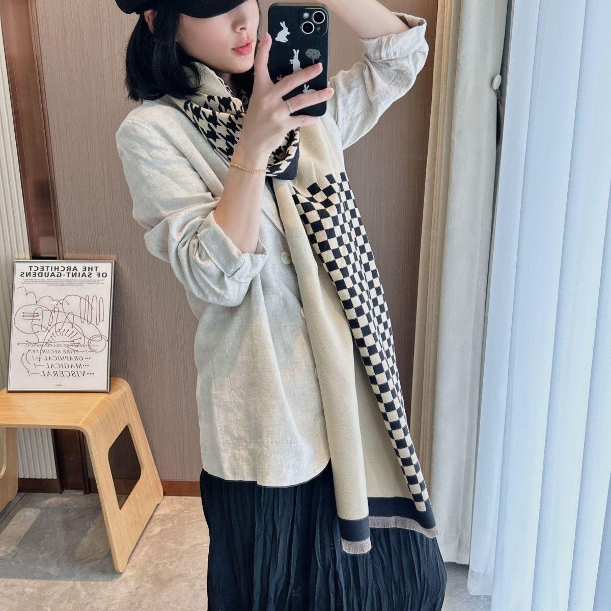 爆款千鳥格紋碎花仿羊絨披肩