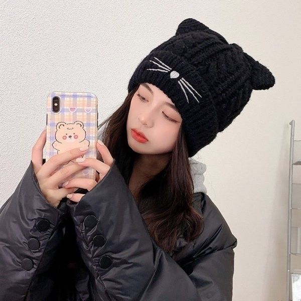 網紅加絨貓耳毛線帽(買一送一)