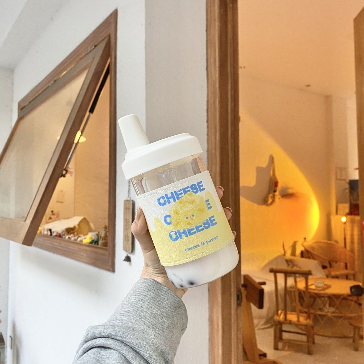 可愛杯套隨行環保杯500ml(買一送一)附杯套 馬卡龍吸管水壺