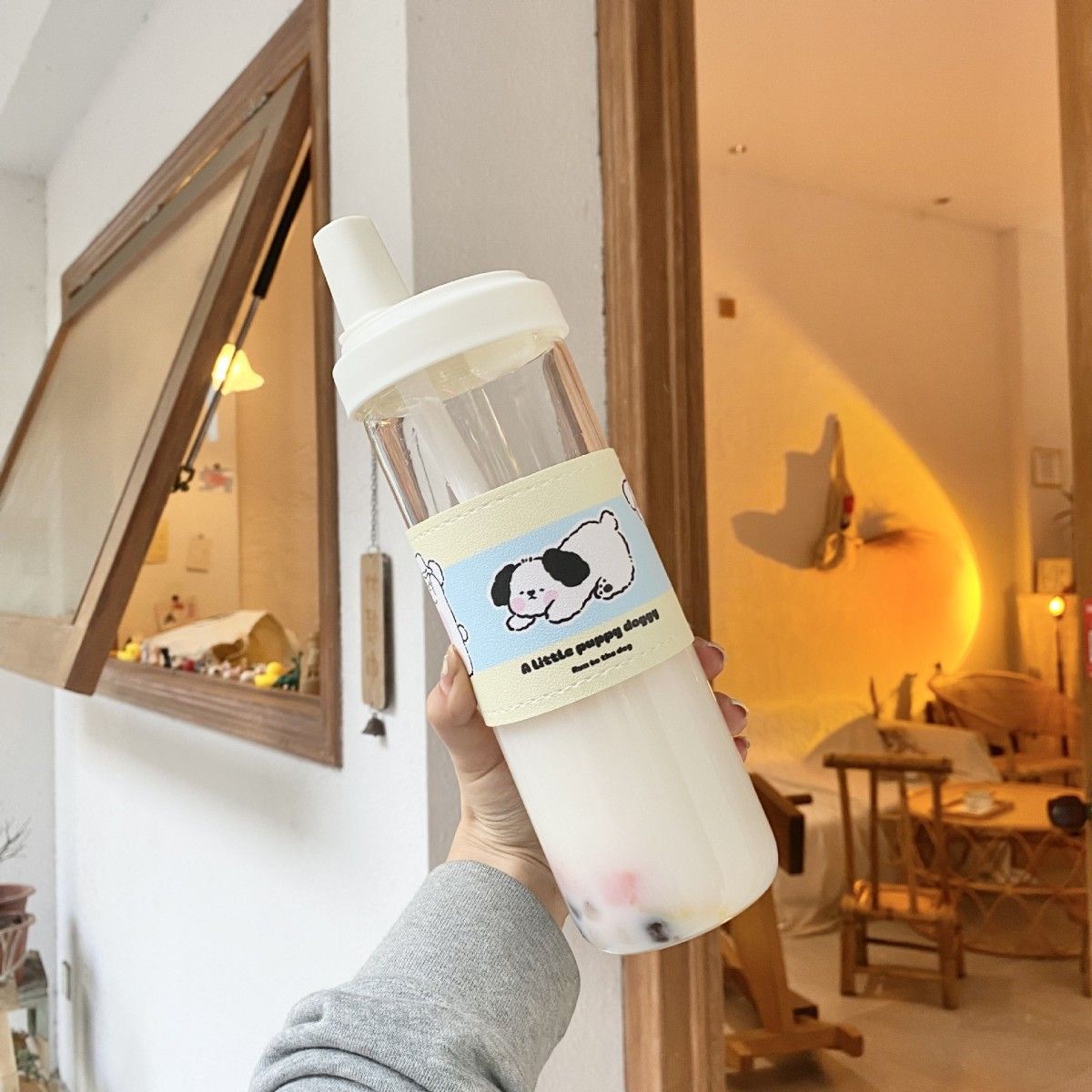 可愛杯套隨行環保杯500ml(買一送一)附杯套 馬卡龍吸管水壺