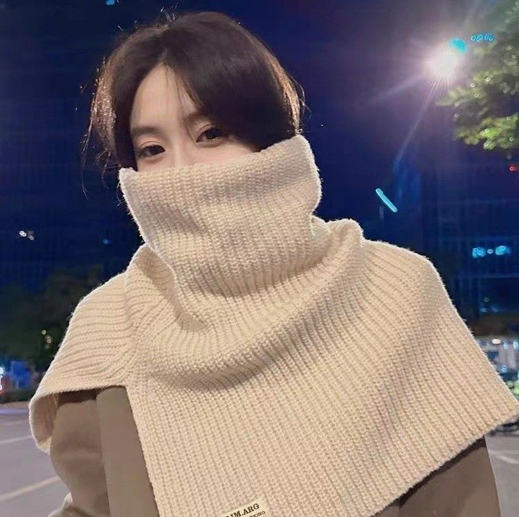 韓風時尚開岔高領針織披肩