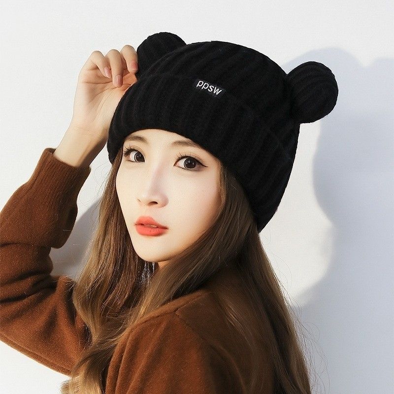 日系秋冬熊耳針織帽(買一送一)