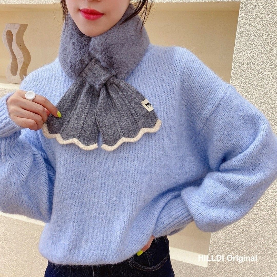 新款韓版加厚魚尾交叉毛領