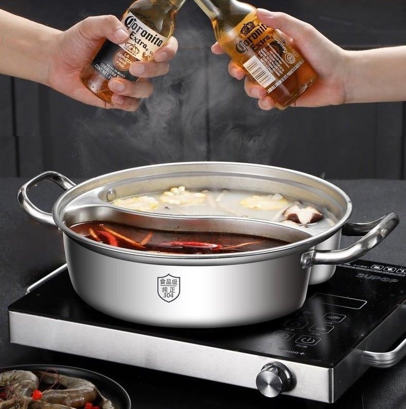 一體式不鏽鋼鴛鴦鍋(含鍋蓋)