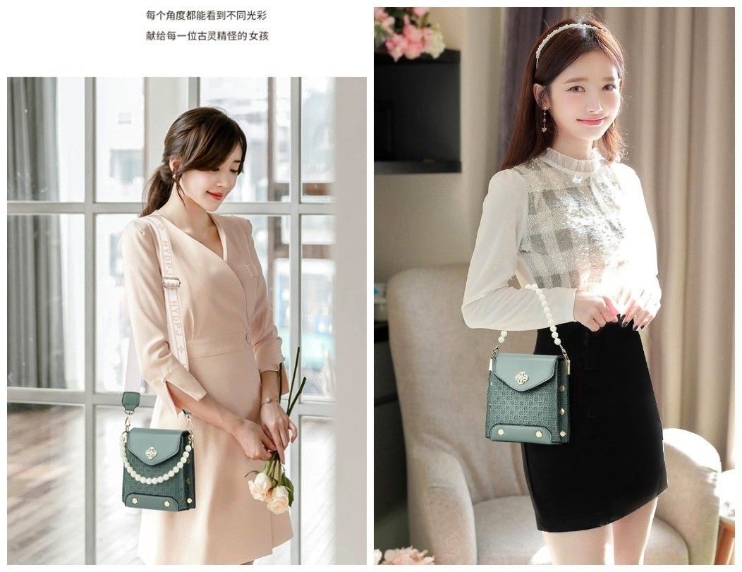 質感系珍珠鏈單肩編織手機包