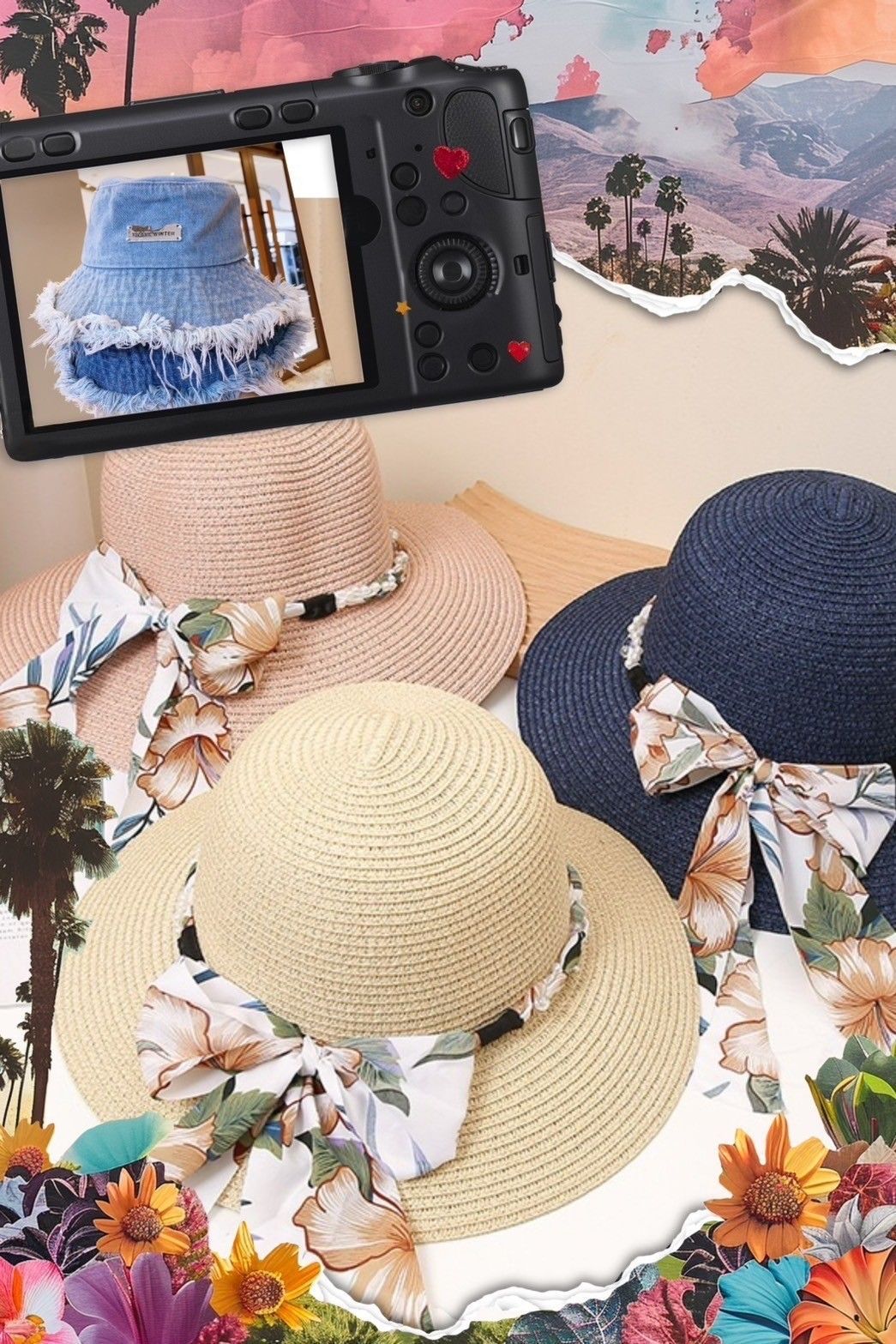 日系貴婦絲巾草編牛仔漁夫帽