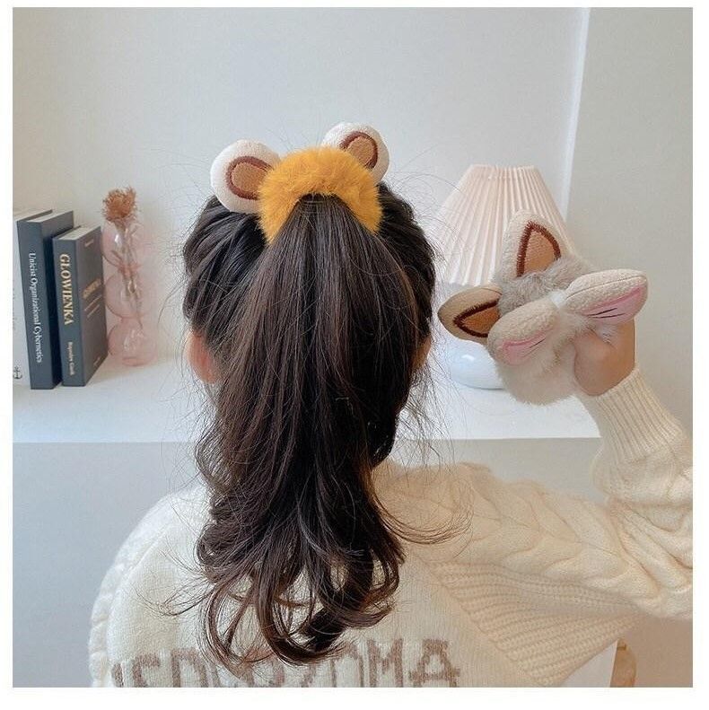韓版毛絨絨動物髮圈 (1組6入)