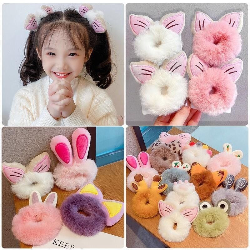 韓版毛絨絨動物髮圈 (1組6入)