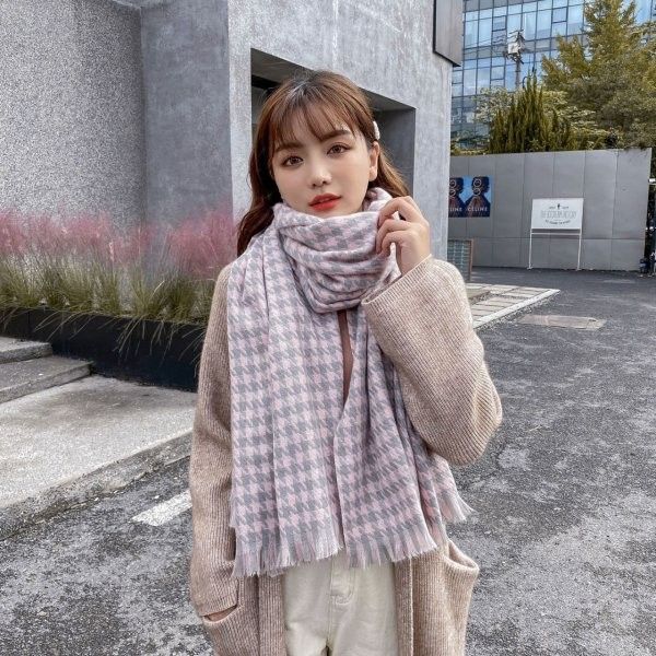 千鳥格紋保暖圍巾