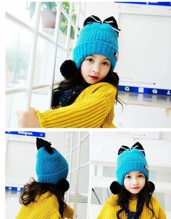 大蝴蝶結護耳兒童毛帽