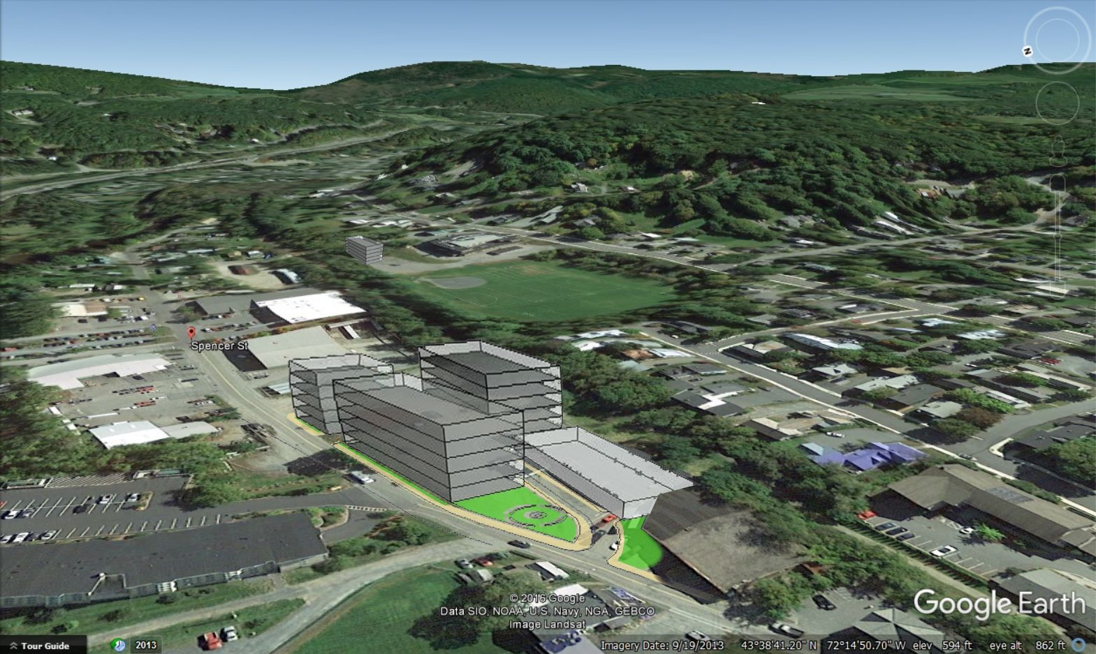 An aerial view of a city taken by google earth