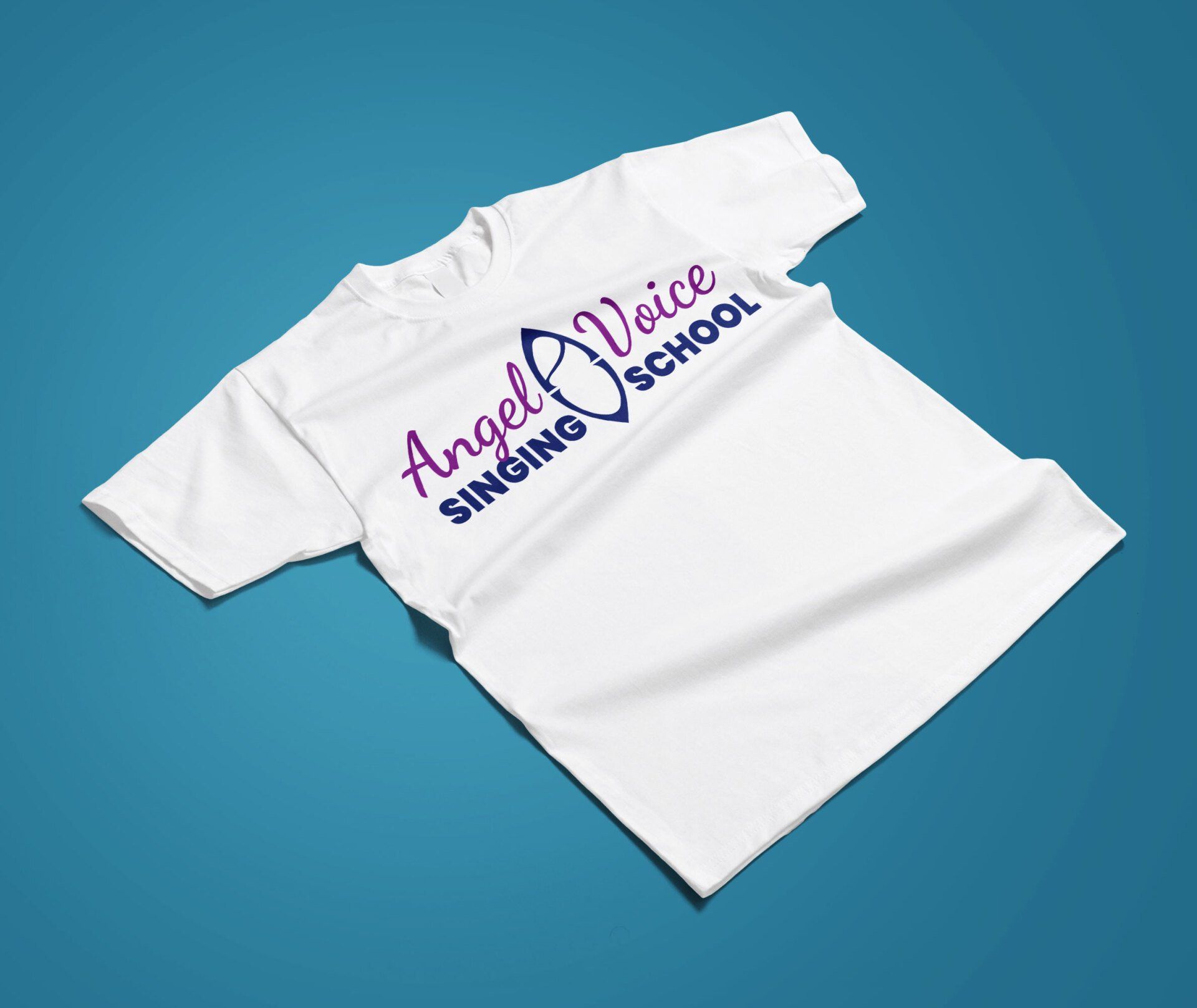 A white t-shirt with angel voice singing school written on it