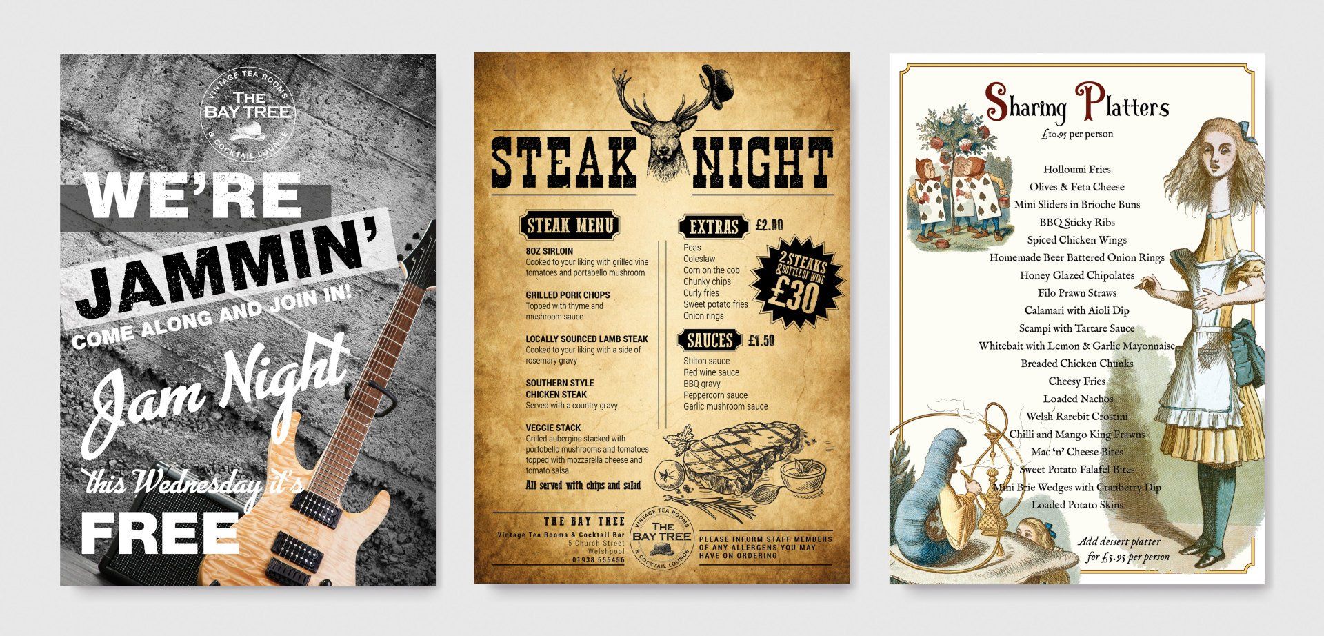 Three menus for a restaurant with one that says we 're jammin '