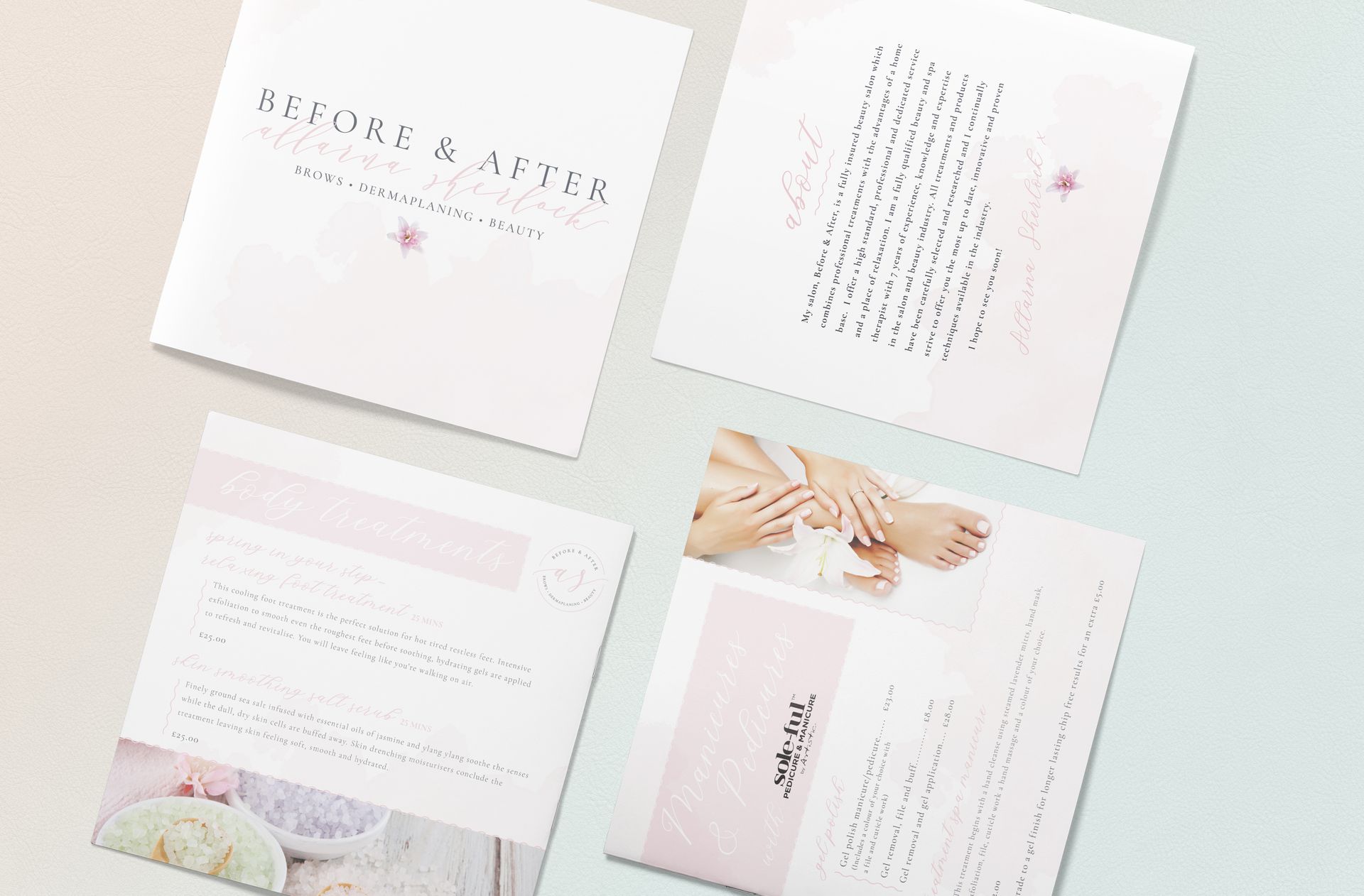 Feel Good - Brand & Flair Graphic Design - Two flyers for wellness retreats are sitting on a table.