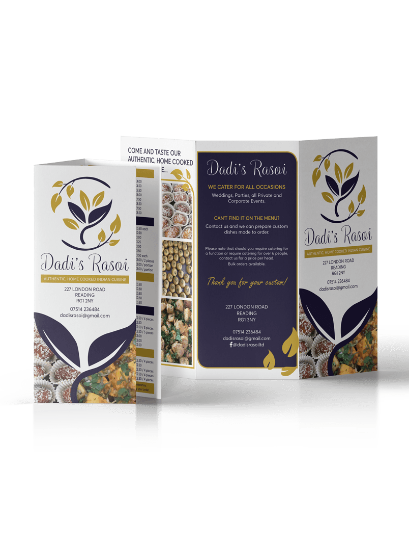 A brochure with a logo on it is sitting on top of a table.