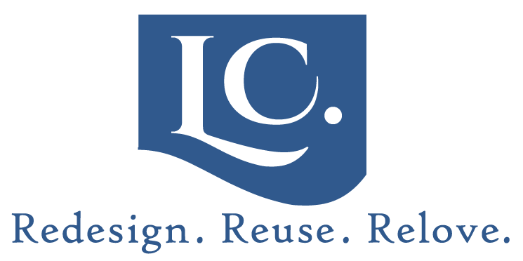 A blue logo that says redesign , reuse , relove.