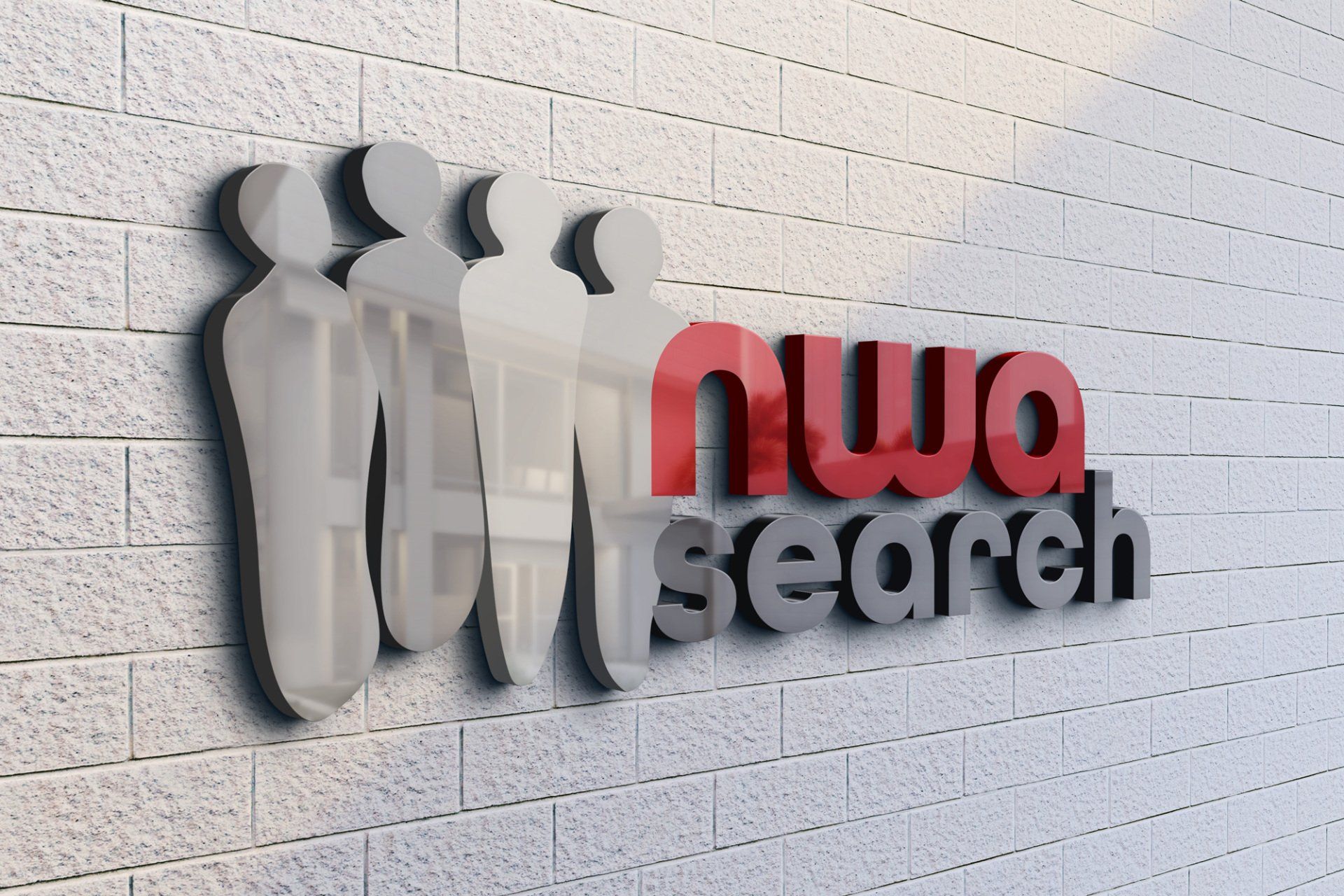 A white brick wall with the words nwa search on it