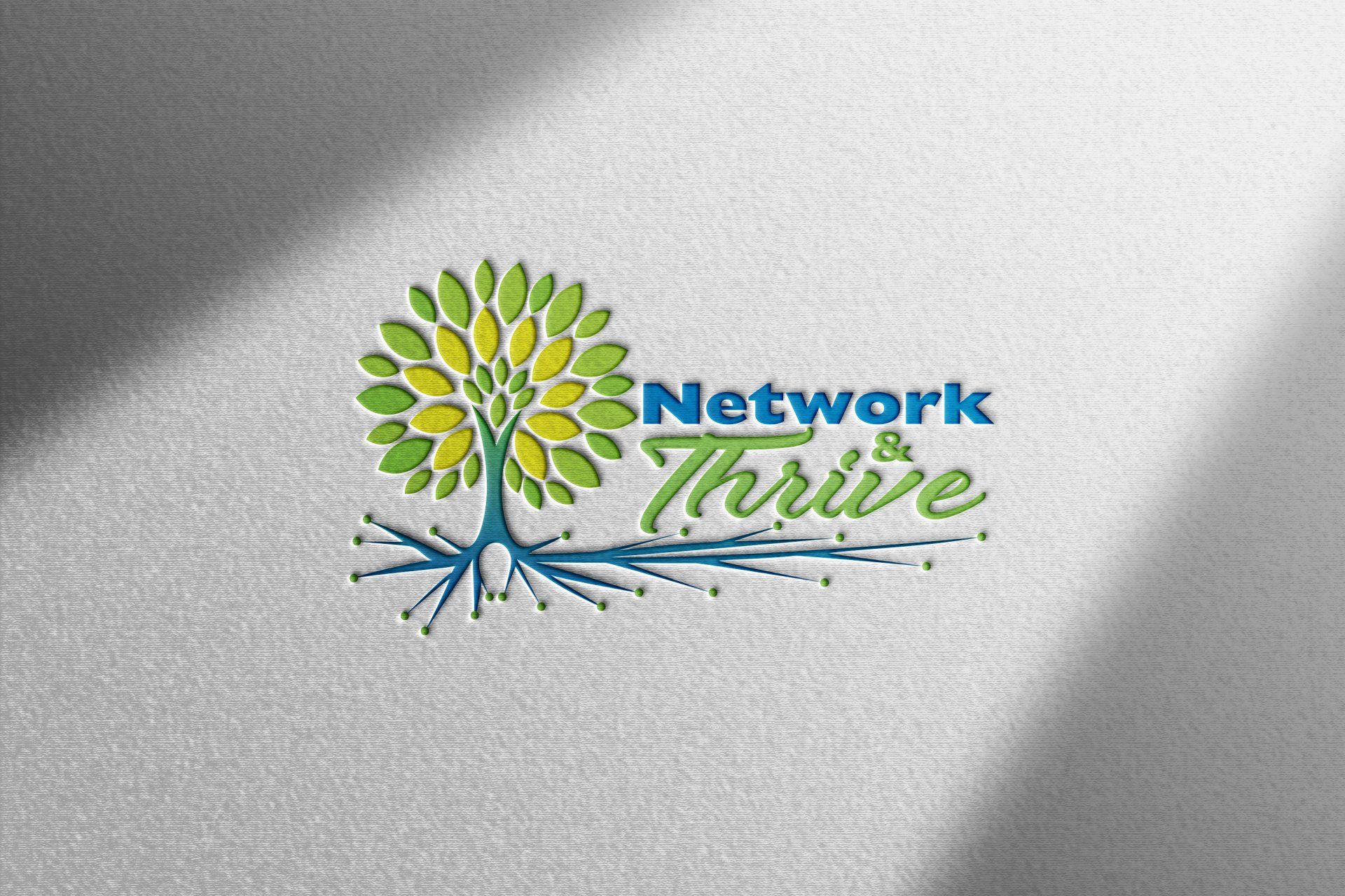 A logo for network thrive with a tree and roots