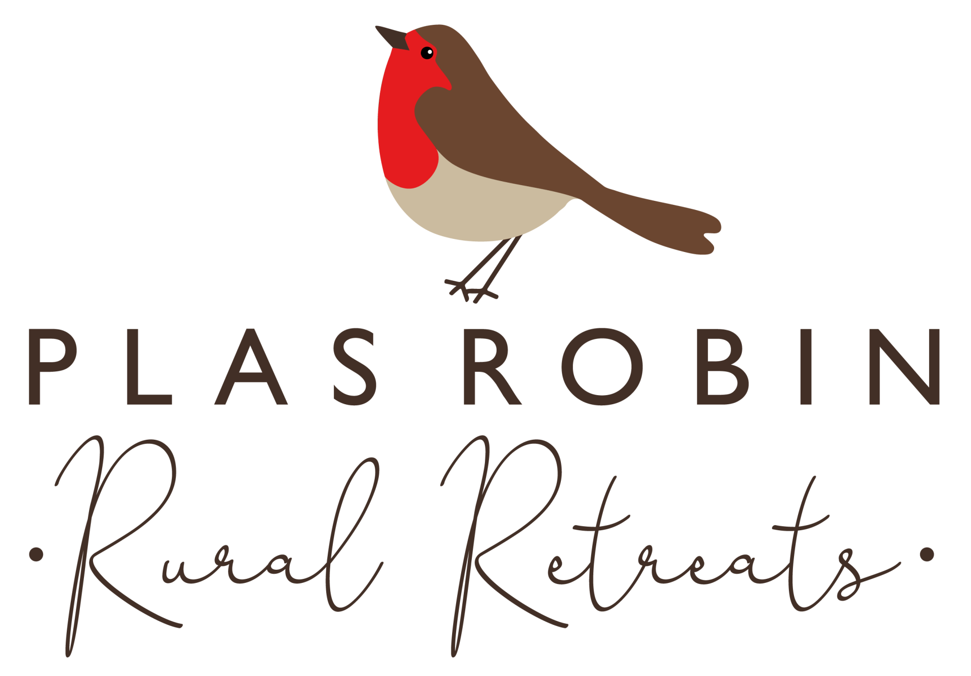 The logo for plas robin rural retreats has a bird on it.