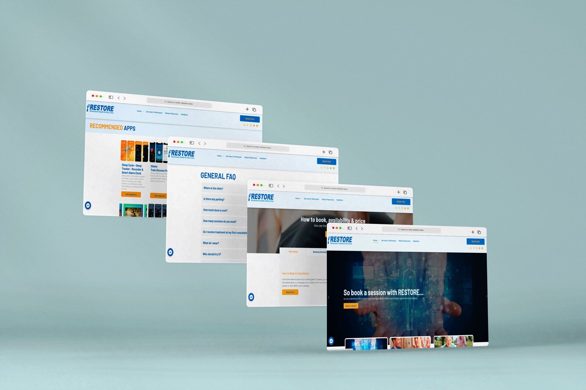 A bunch of computer screens are floating in the air