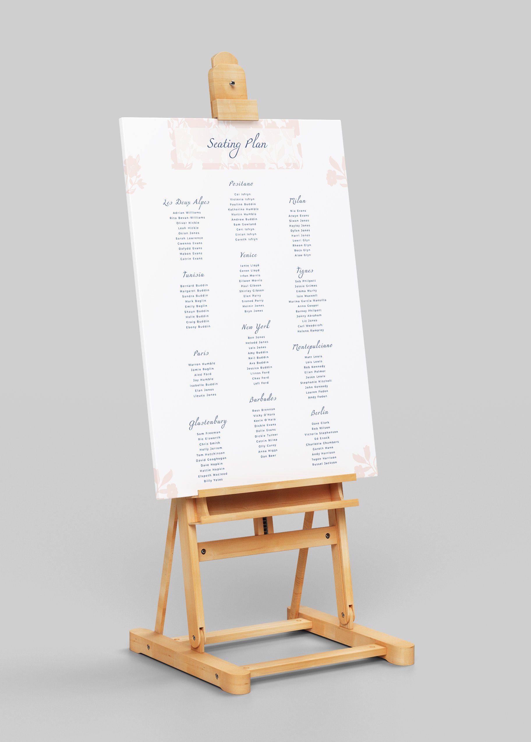 A wooden easel with a large white board on it.