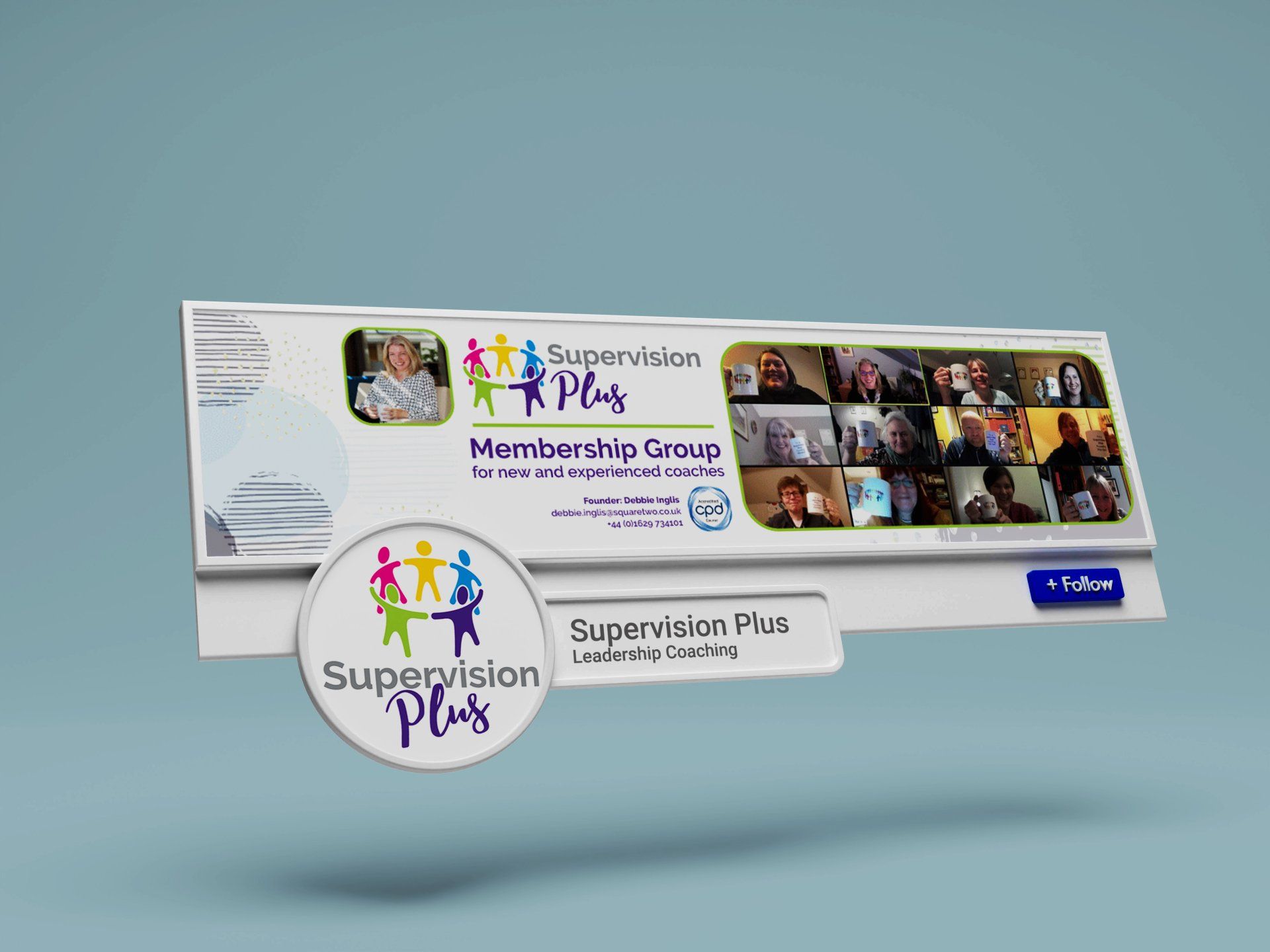A facebook banner for supervision plus is floating in the air.