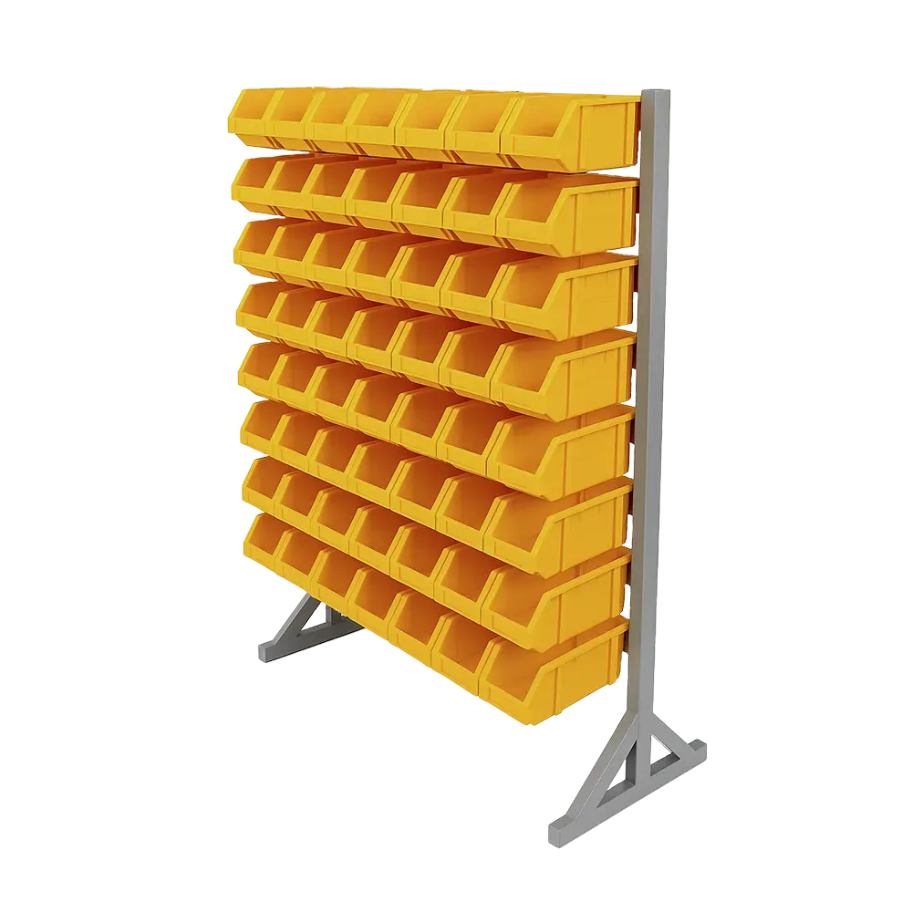 Tornillero con gavetas plásticas abiertas