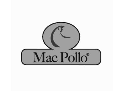 Un logo de Mac Pollo con un pollo encima.