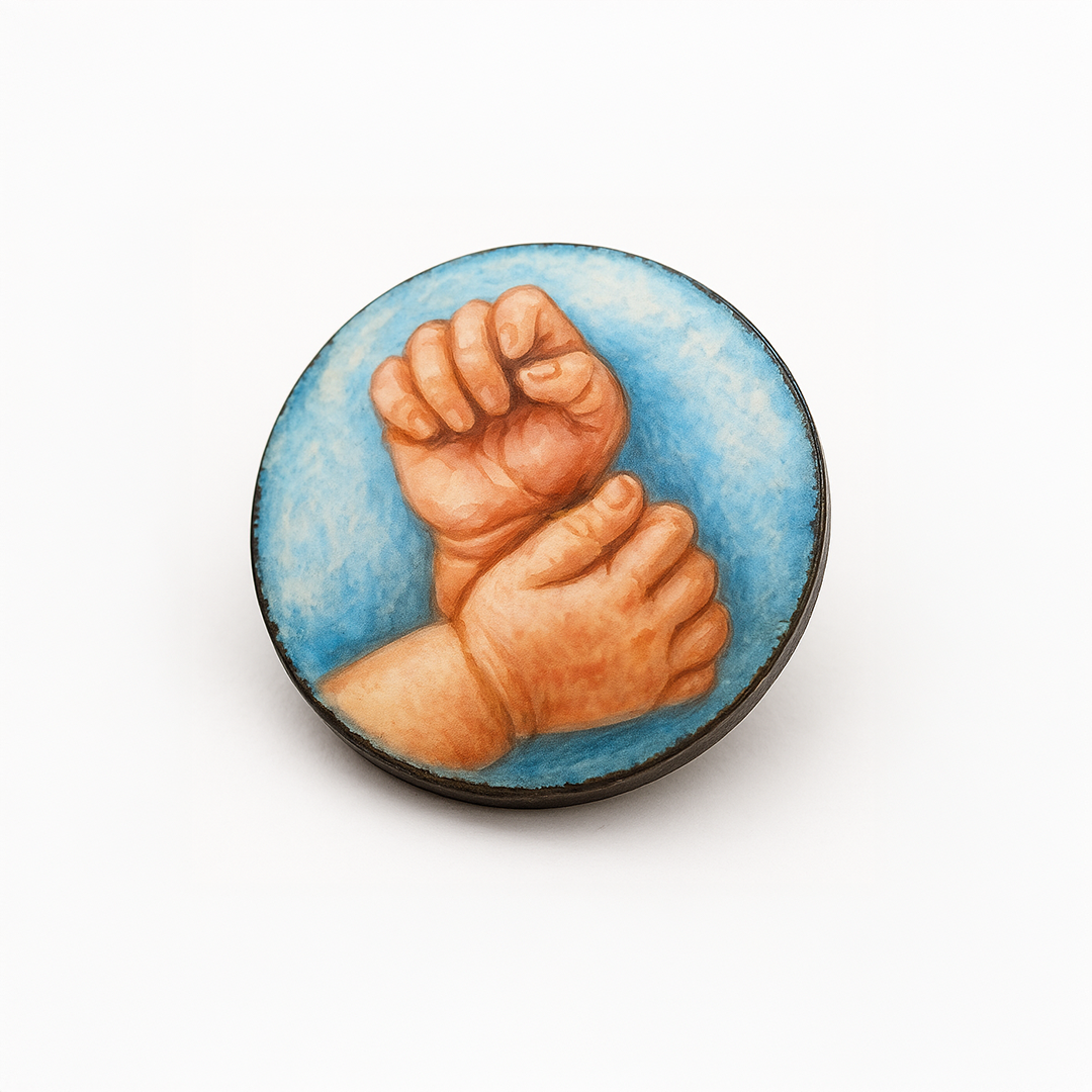 Goldanhänger mit ovalem, lavendelfarbenem Emaille-Mittelteil, Froschmotiv, umgeben von Edelsteinen.