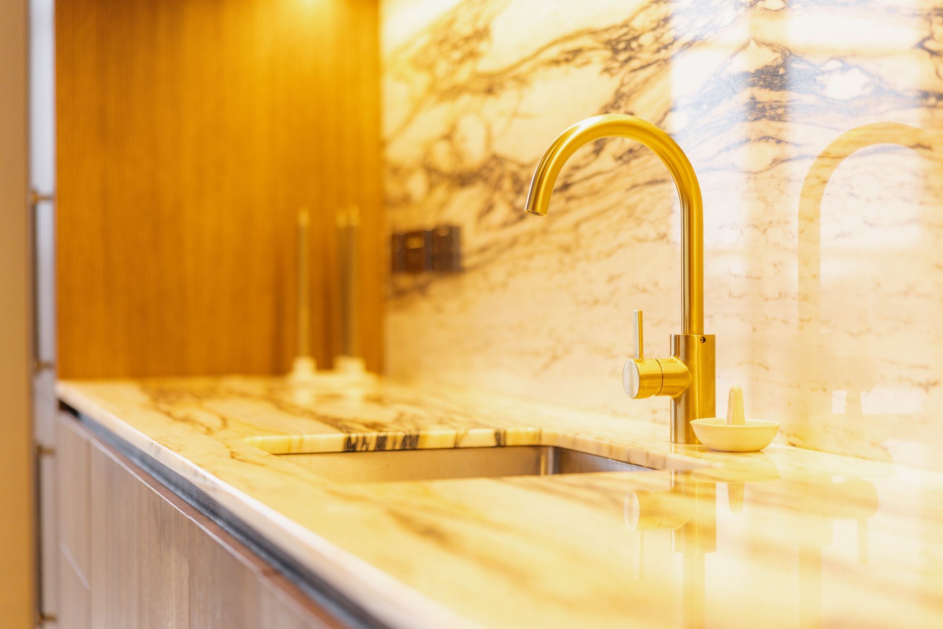 Kitchen Project marble gold tap