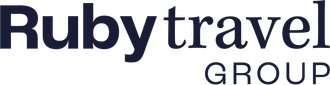 Et logo for Ruby Travel Group vises på en hvid baggrund.