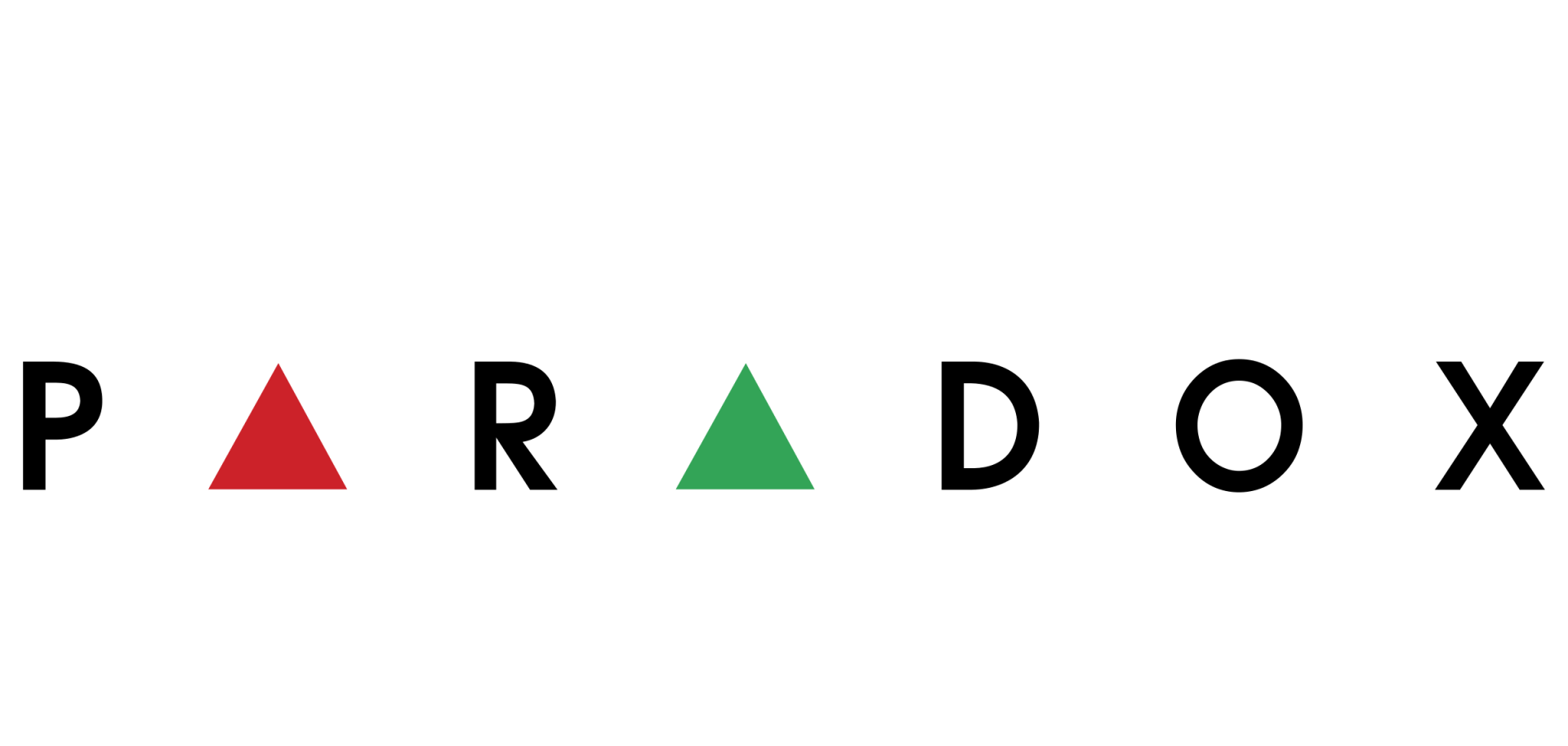 Le mot « PARADOX » avec un triangle rouge sur le « A » et un triangle vert sur le « A ».