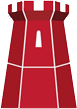 Red tower illustration with a small window and crenelated top.