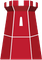 Red tower illustration with a small window and crenelated top.