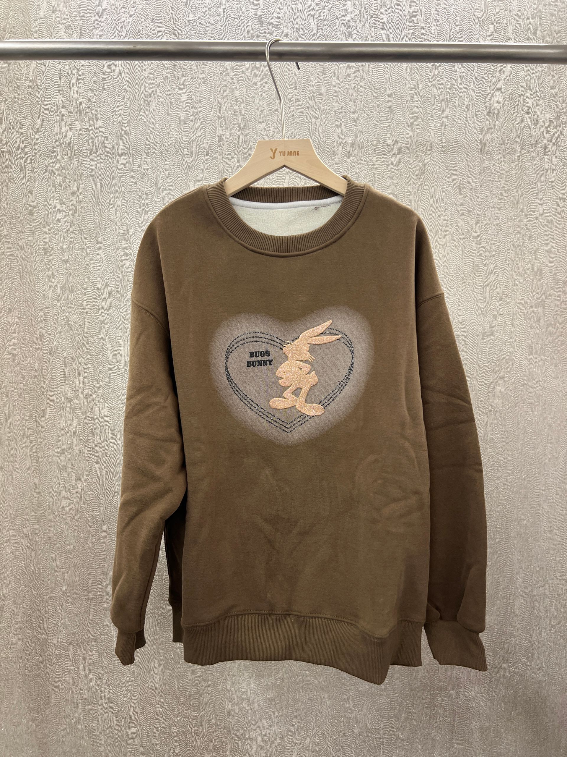 愛心兔子內刷毛大學T