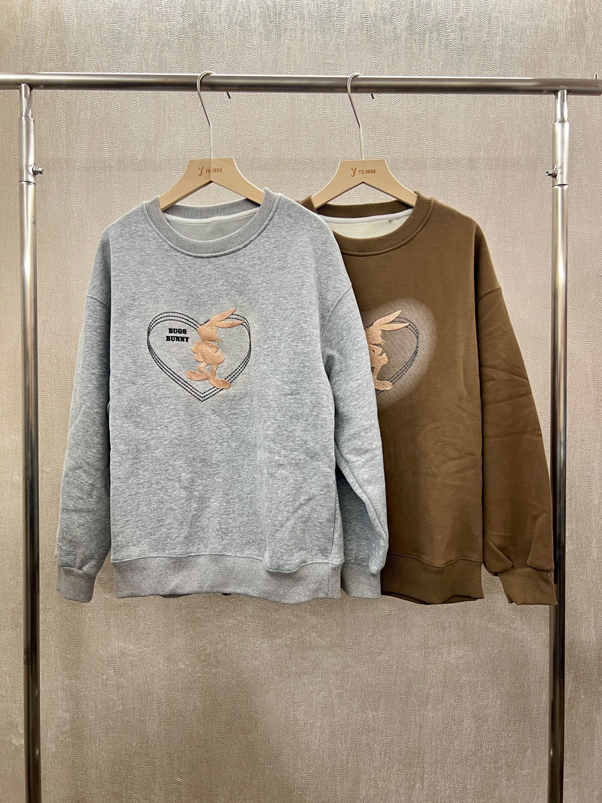 愛心兔子內刷毛大學T