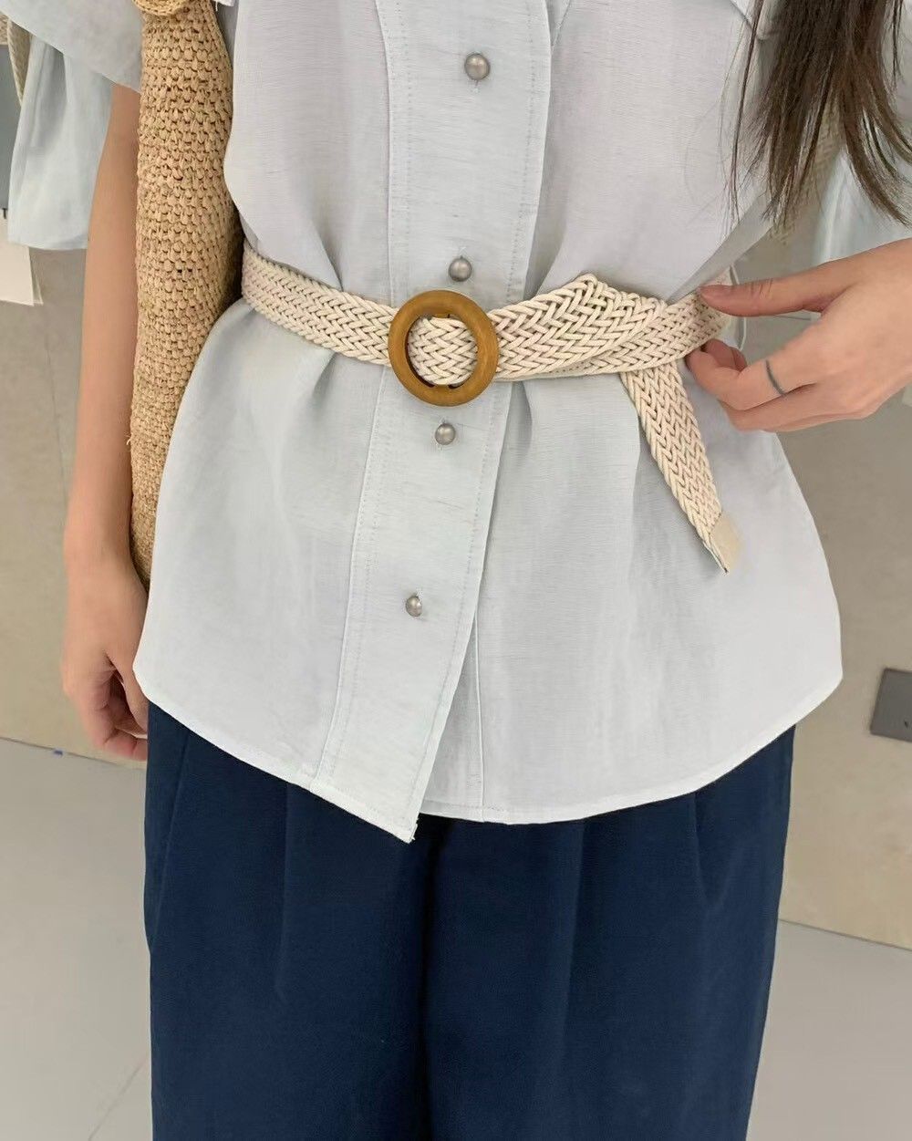 氣質棉麻上衣加皮帶