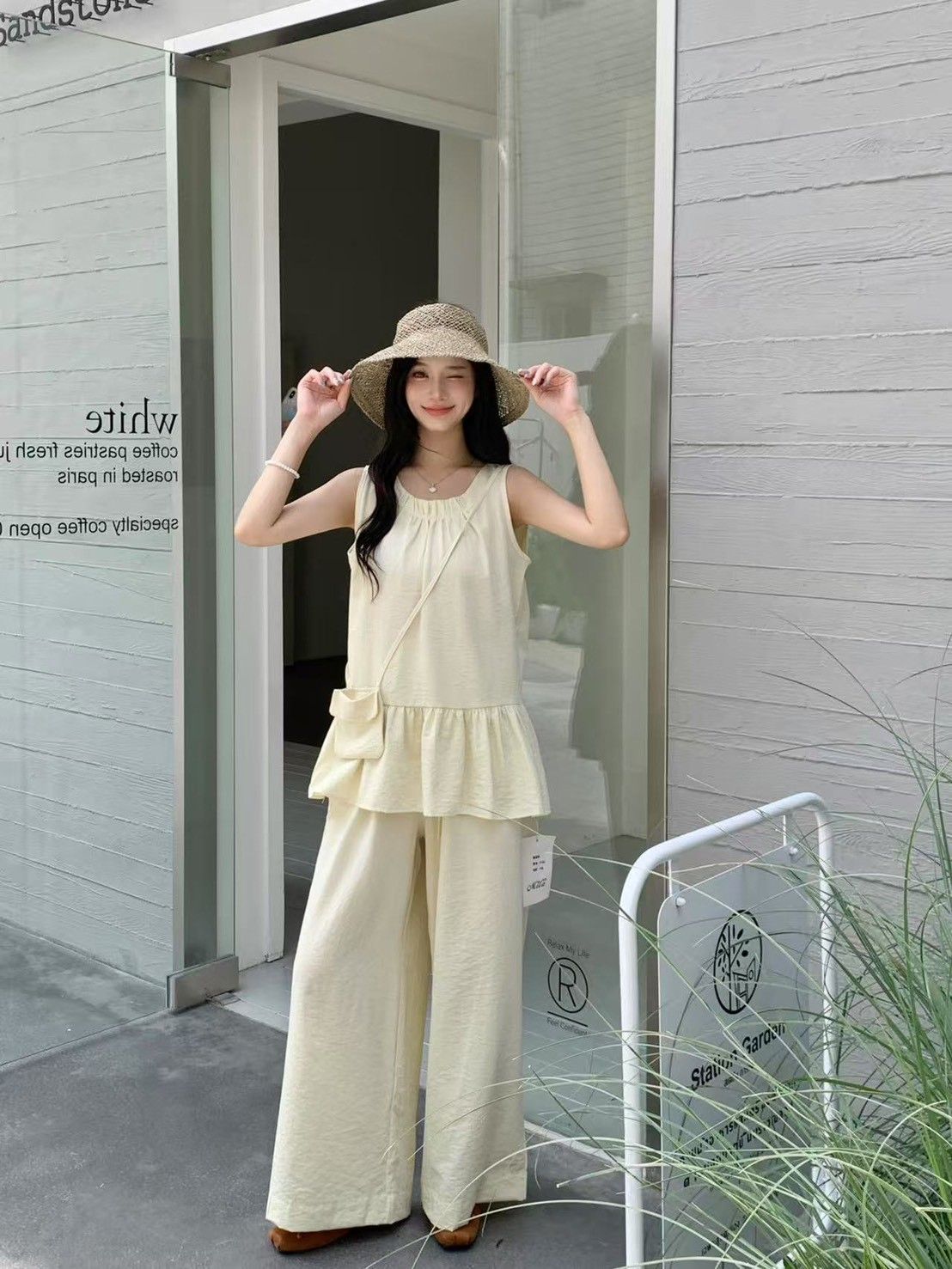 韓系棉質套裝含小包