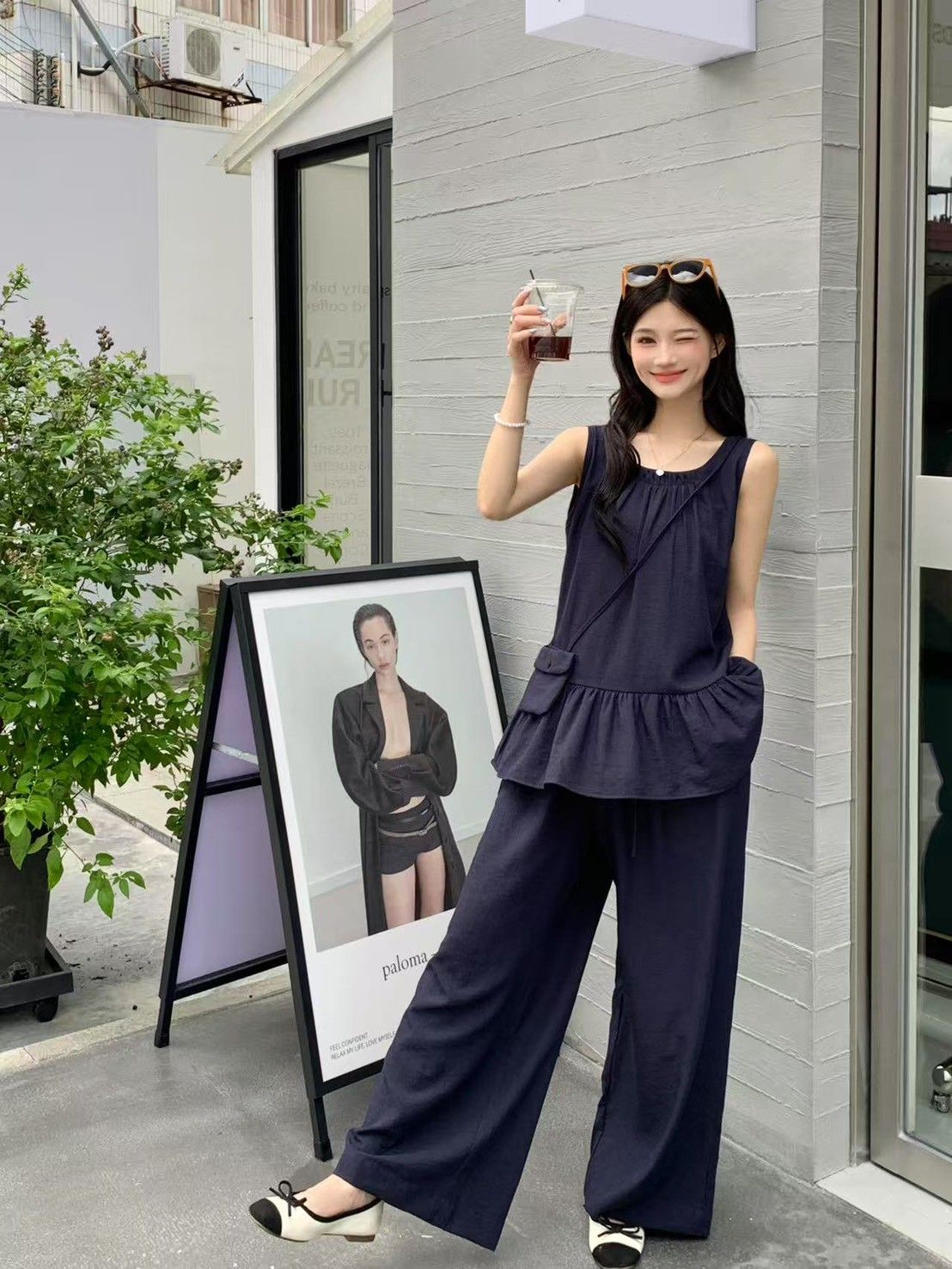 韓系棉質套裝含小包