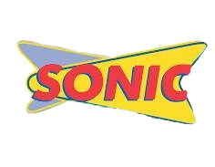 The logo for sonic drive in is yellow and red.