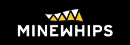 Logo for MINEWIPS, white text on black background, with a yellow and white triangular design above the text.