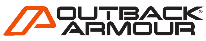 Logo for Outback Armour. Orange and black text with an abstract orange shape.