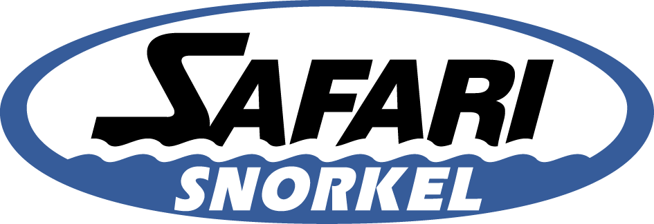 Safari Snorkel logo with black text over a blue oval. 