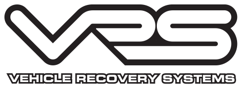 Logo for Vehicle Recovery Systems, black letters VRS over the words 
